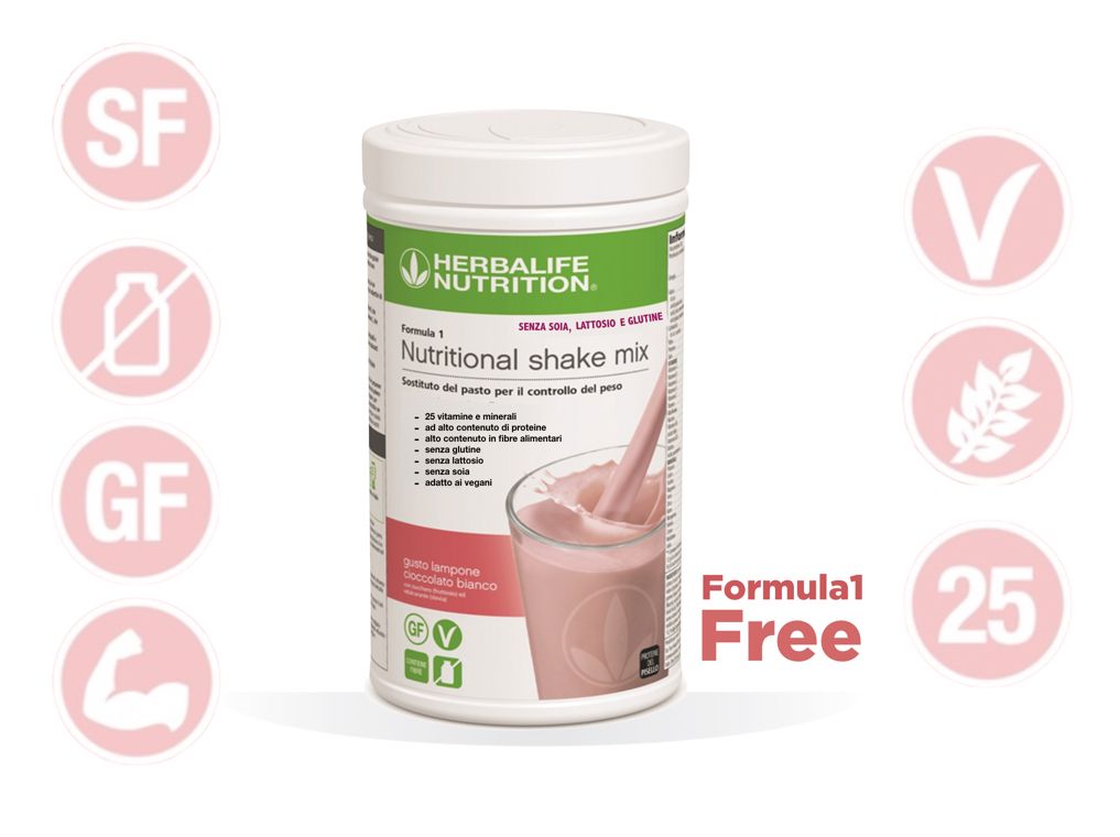 🟢  Herbalife Formula 1 – Senza soia, senza glutine, senza lattosio – Lampone & Cioccolato Bianco